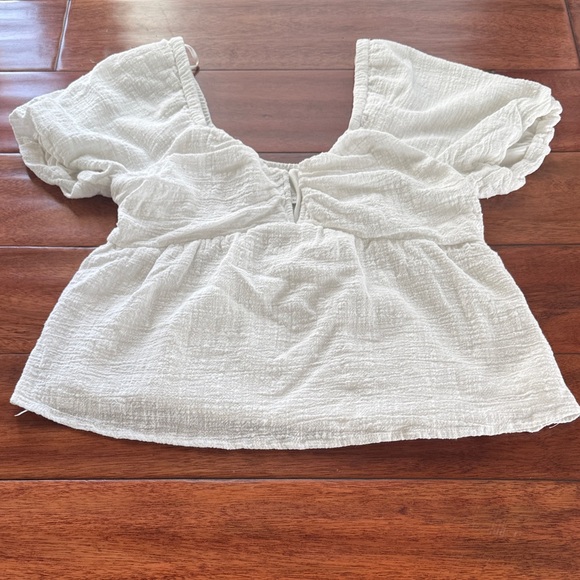 100% Cotton Kirious Los Angeles White Puff Sleeve On or Off the shoulder Top LG - Picture 6 of 8